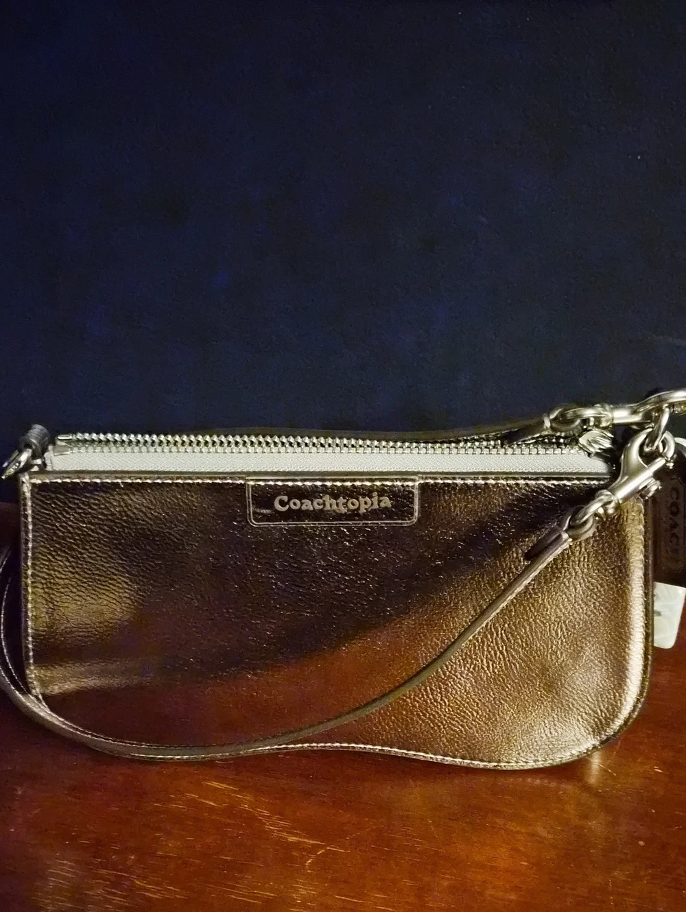 Coach Coachtopia Metallic Silver Wristlet Clutch